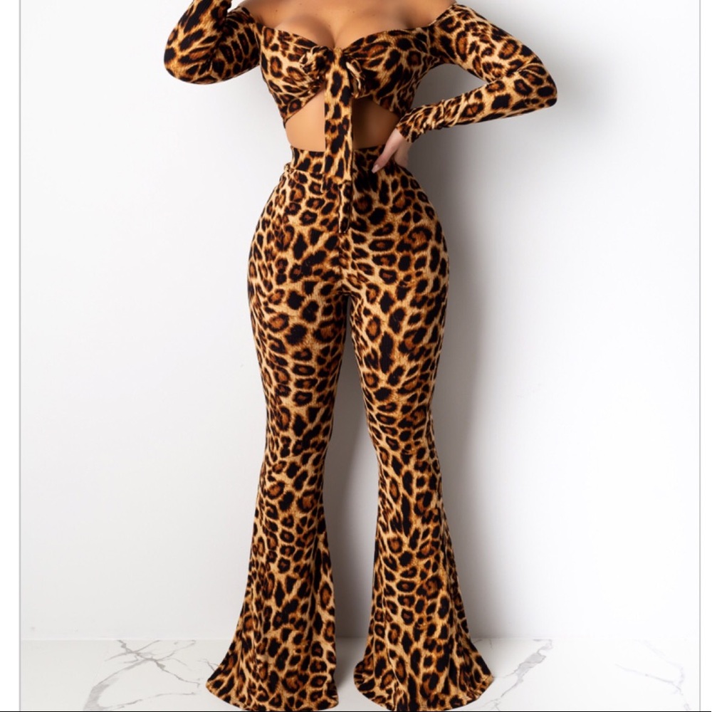 Cheetah Leopard Print | 2 piece crop and wide leg pants set | size small